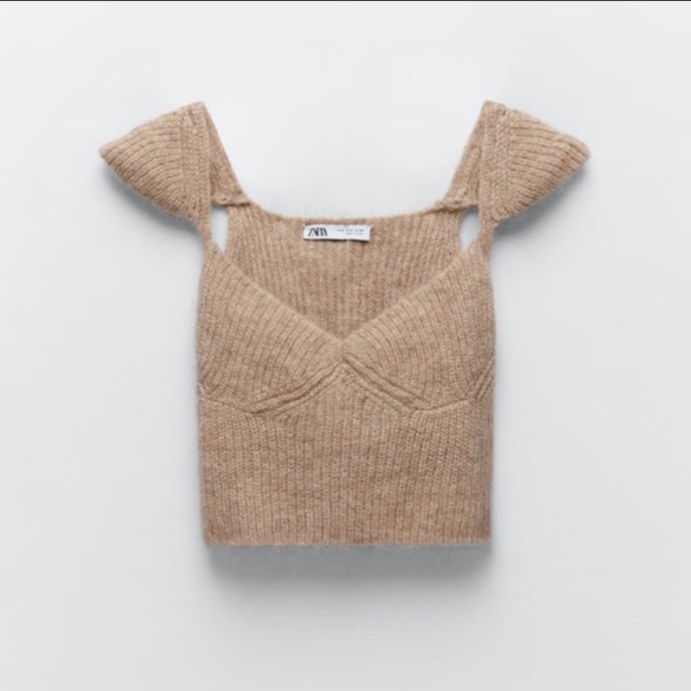 ZARA 2-PIECE BROWN WOOL BLEND KNIT TOP SHORTS M - Picture 9 of 10